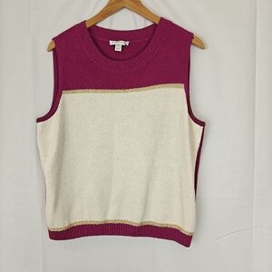 St. John Sport Magenta Cream Gold Color block Wool Knit Tank Size Large Women's